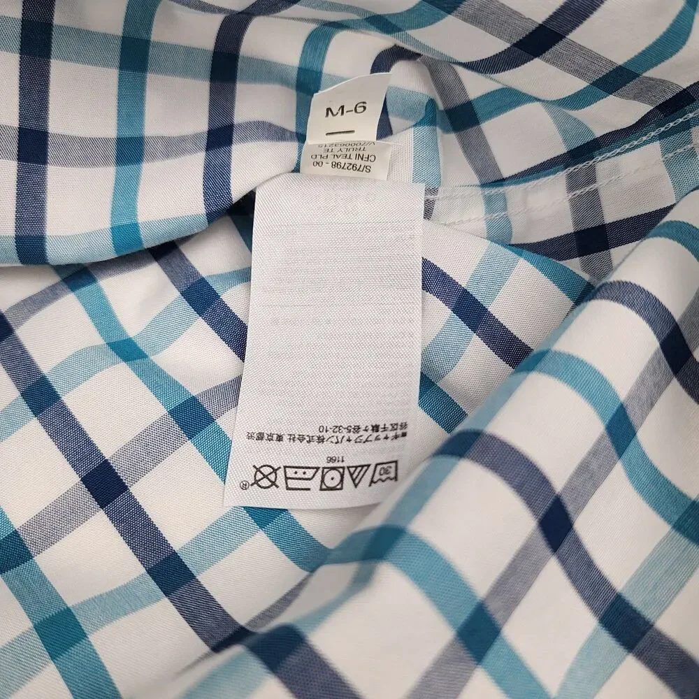Banana Republic Non-Iron Classic Fit Men's Plaid Button Up Shirt Blue White L